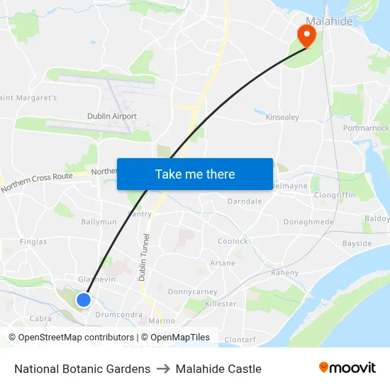 National Botanic Gardens to Malahide Castle map