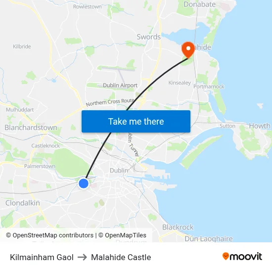 Kilmainham Gaol to Malahide Castle map