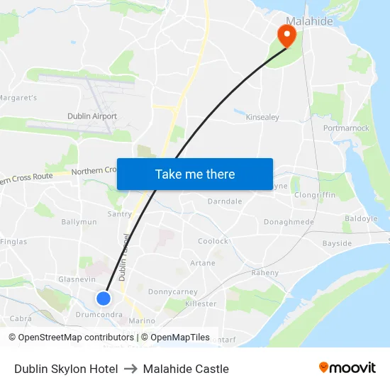Dublin Skylon Hotel to Malahide Castle map