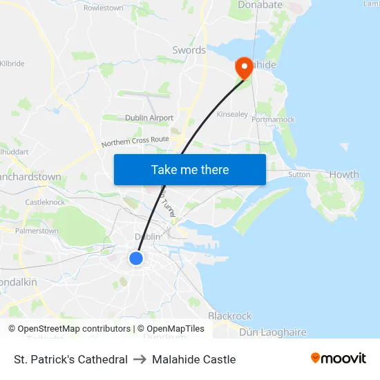 St. Patrick's Cathedral to Malahide Castle map