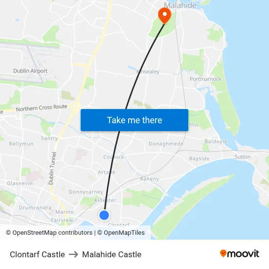 Clontarf Castle to Malahide Castle map