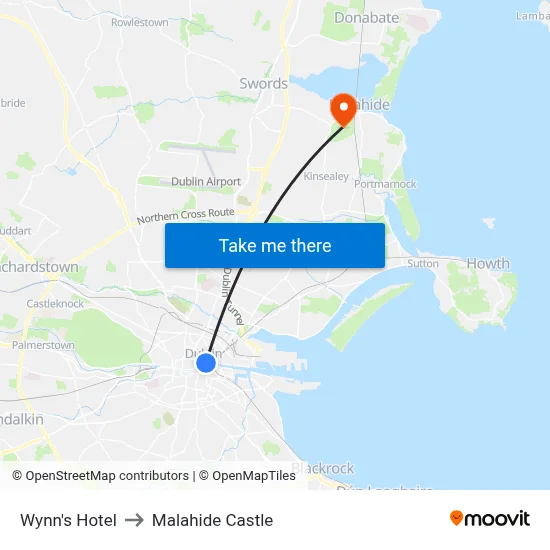 Wynn's Hotel to Malahide Castle map