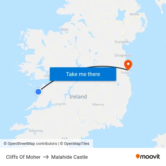 Cliffs Of Moher to Malahide Castle map