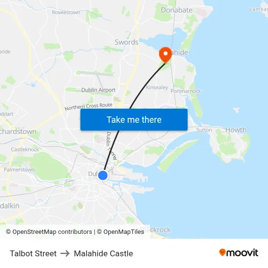 Talbot Street to Malahide Castle map