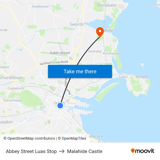 Abbey Street Luas Stop to Malahide Castle map