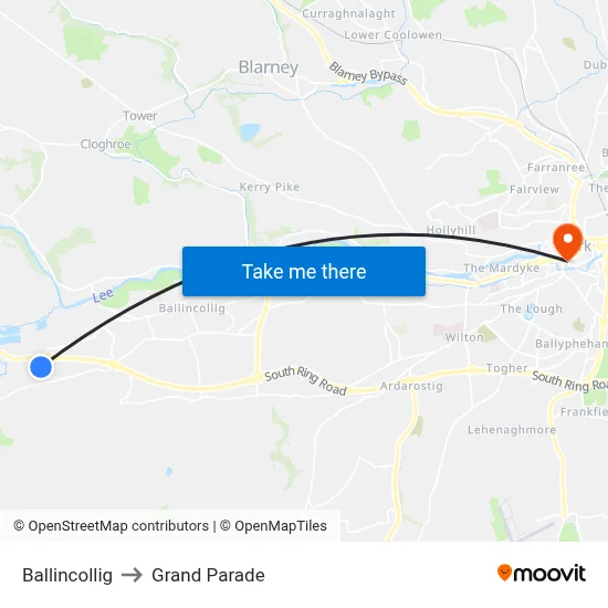 Ballincollig to Grand Parade map