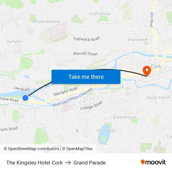 The Kingsley Hotel Cork to Grand Parade map