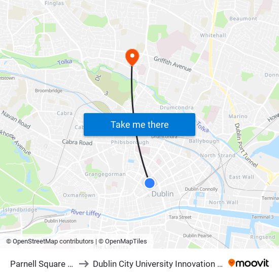 Parnell Square West to Dublin City University Innovation Campus map
