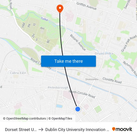 Dorset Street Upper to Dublin City University Innovation Campus map
