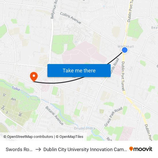 Swords Road to Dublin City University Innovation Campus map