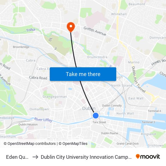 Eden Quay to Dublin City University Innovation Campus map