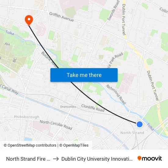 North Strand Fire Station to Dublin City University Innovation Campus map