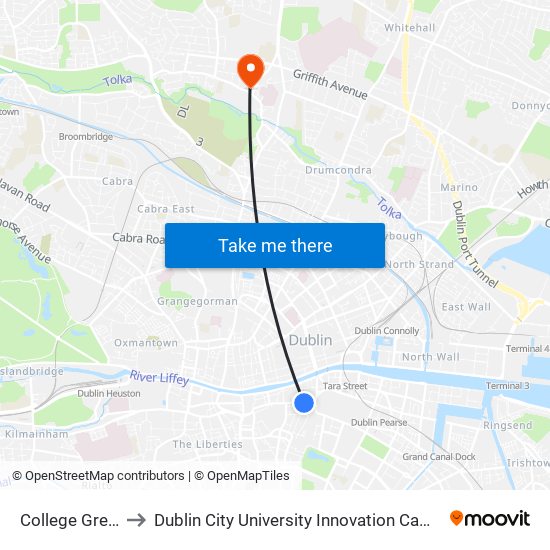 College Green to Dublin City University Innovation Campus map
