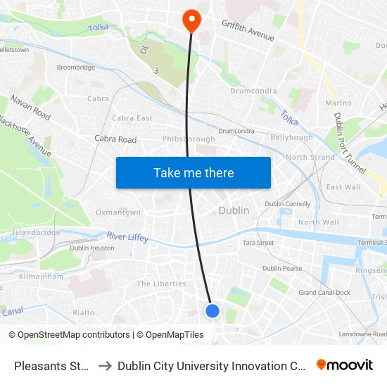 Pleasants Street to Dublin City University Innovation Campus map