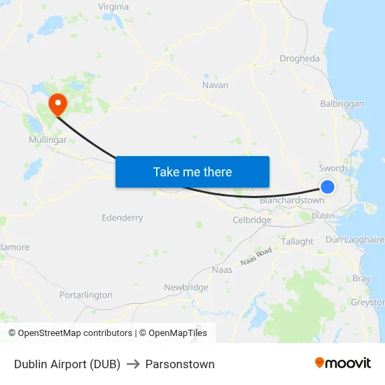 Dublin Airport (DUB) to Parsonstown map