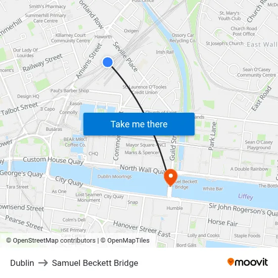 Dublin to Samuel Beckett Bridge map