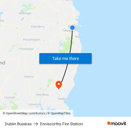 Dublin Busáras to Enniscorthy Fire Station map