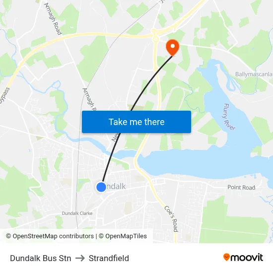Dundalk Bus Stn to Strandfield map