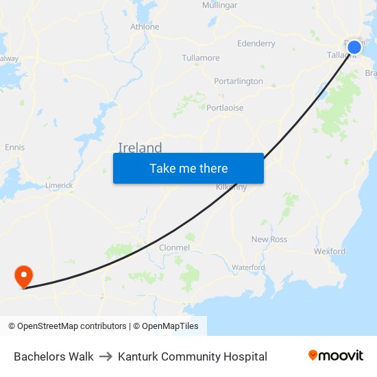 Bachelors Walk to Kanturk Community Hospital map