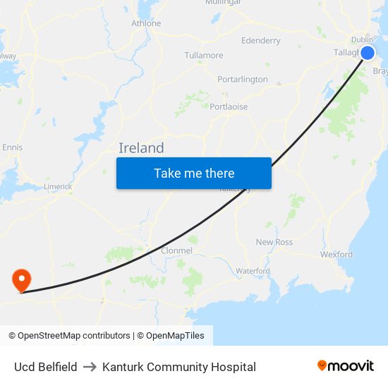 Ucd Belfield to Kanturk Community Hospital map