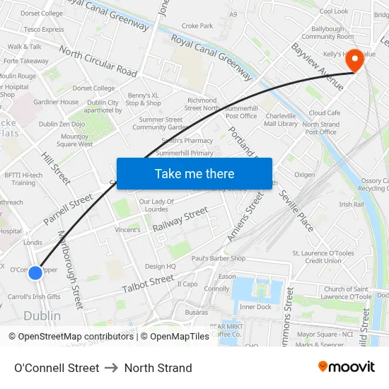 O'Connell Street to North Strand map