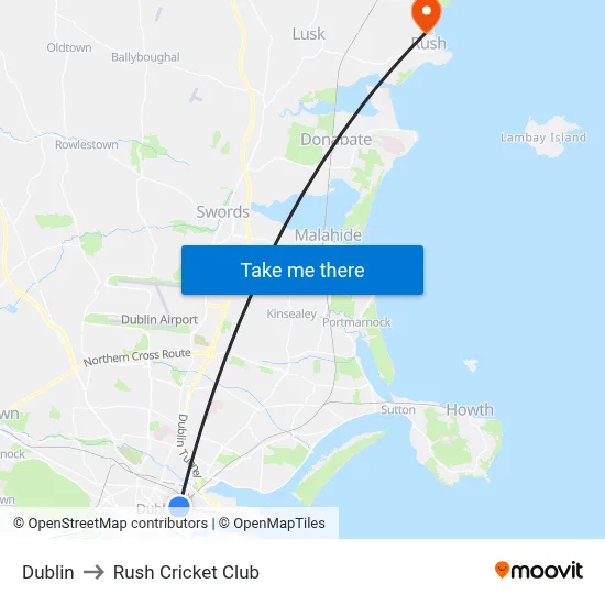 Dublin to Rush Cricket Club map