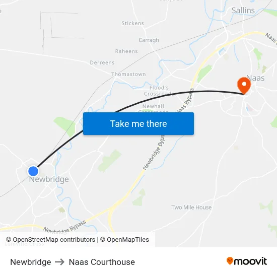 Newbridge to Naas Courthouse map