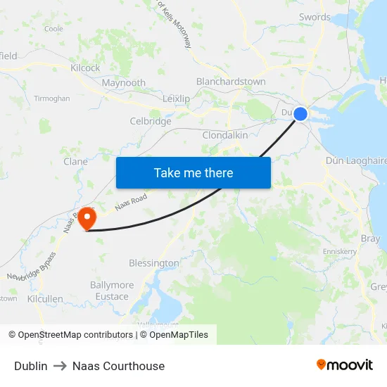 Dublin to Naas Courthouse map