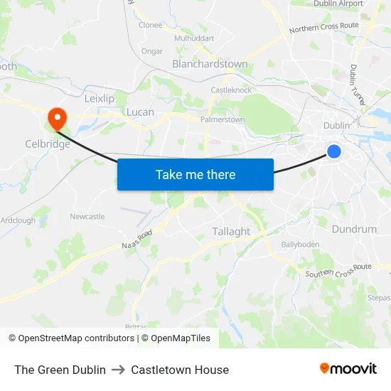 The Green Dublin to Castletown House map