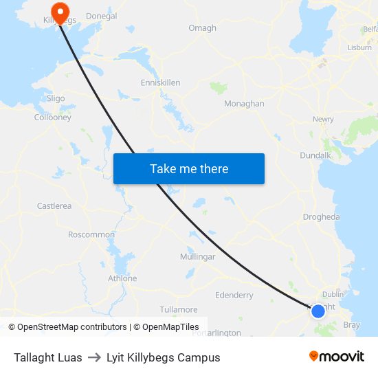 Tallaght Luas to Lyit Killybegs Campus map