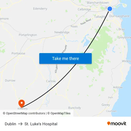 Dublin to St. Luke's Hospital map
