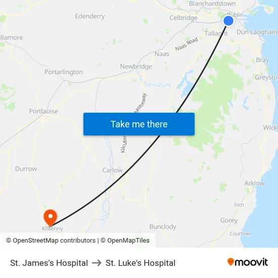St. James's Hospital to St. Luke's Hospital map