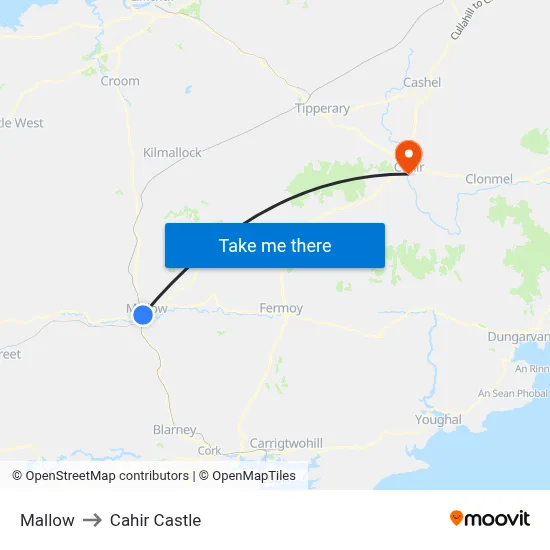 Mallow to Cahir Castle map