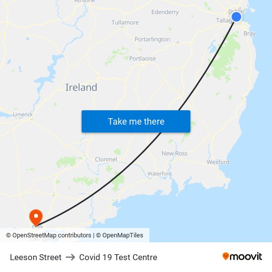 Leeson Street to Covid 19 Test Centre map