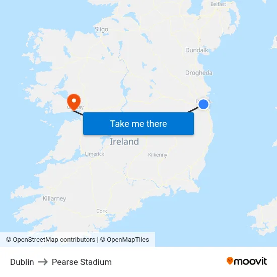 Dublin to Pearse Stadium map
