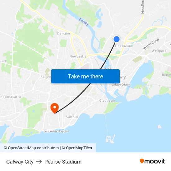 Galway City to Pearse Stadium map