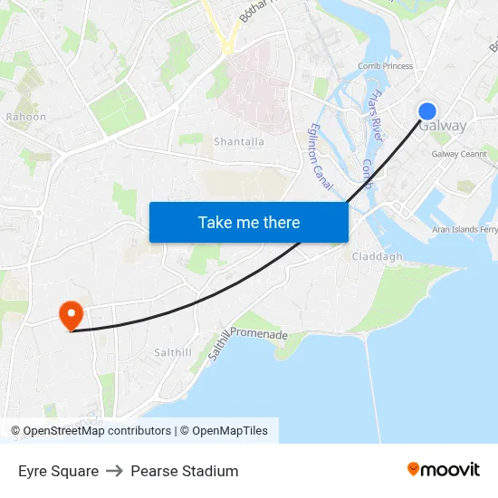 Eyre Square to Pearse Stadium map