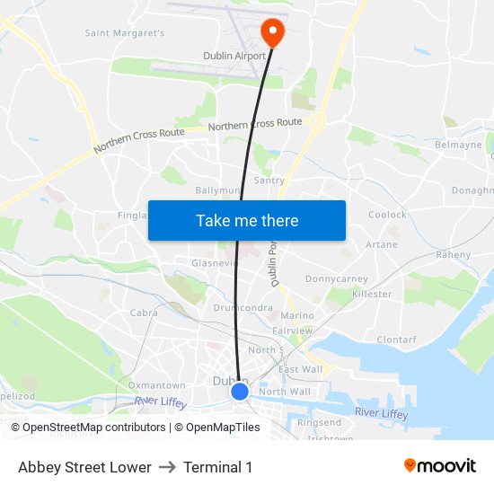 Abbey Street Lower to Terminal 1 map