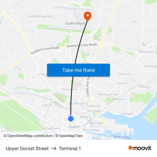 Upper Dorset Street to Terminal 1 map