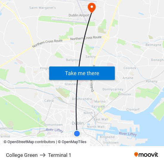 College Green to Terminal 1 map