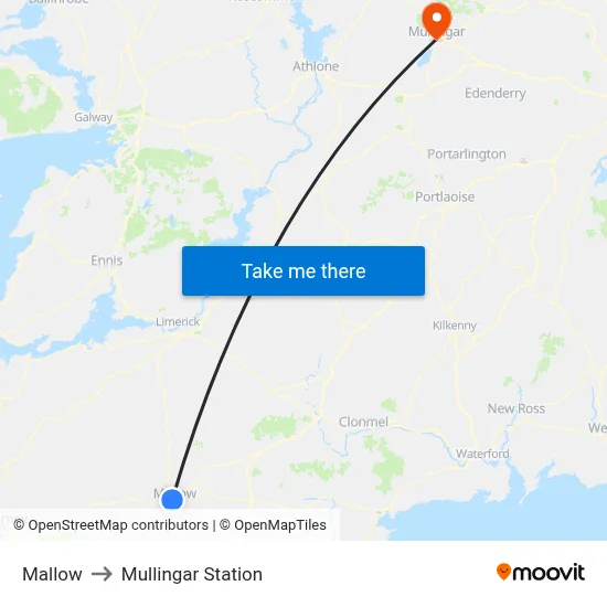 Mallow to Mullingar Station map