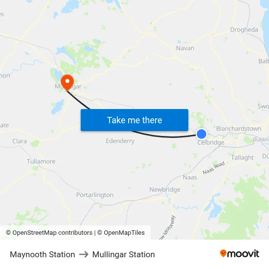 Maynooth Station to Mullingar Station map