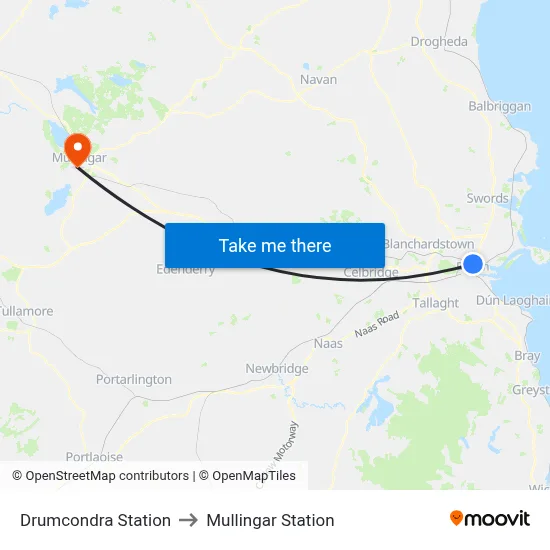 Drumcondra Station to Mullingar Station map