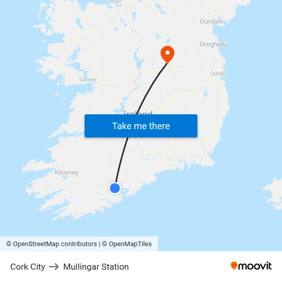 Cork City to Mullingar Station map