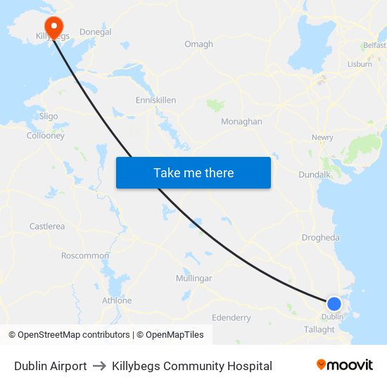 Dublin Airport to Killybegs Community Hospital map