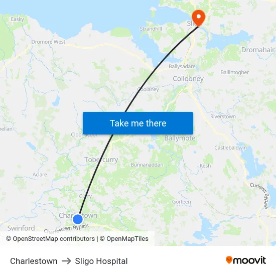 Charlestown to Sligo Hospital map