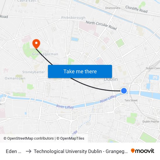 Eden Quay to Technological University Dublin - Grangegorman Campus map