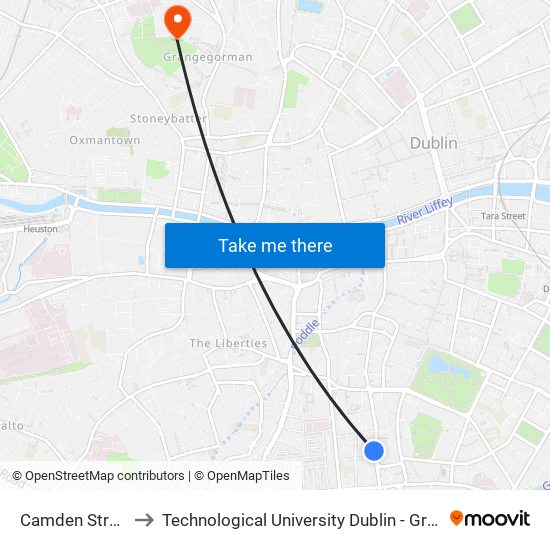 Camden Street Lower to Technological University Dublin - Grangegorman Campus map