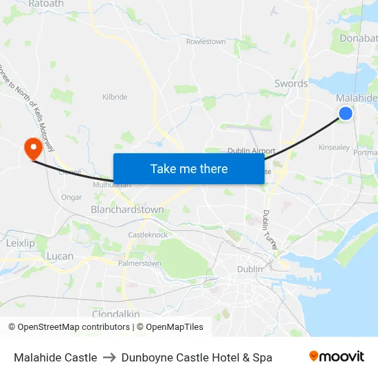 Malahide Castle to Dunboyne Castle Hotel & Spa map