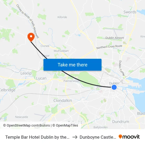 Temple Bar Hotel Dublin by the Unlimited Collection to Dunboyne Castle Hotel & Spa map